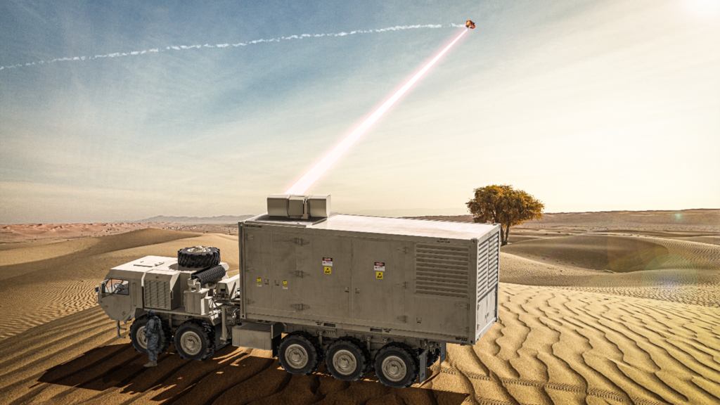 US Army’s Indirect Fires Protection Capability-High Energy Laser (IFPC-HEL) Demonstrator laser weapon system. (Image courtesy Lockheed Martin)